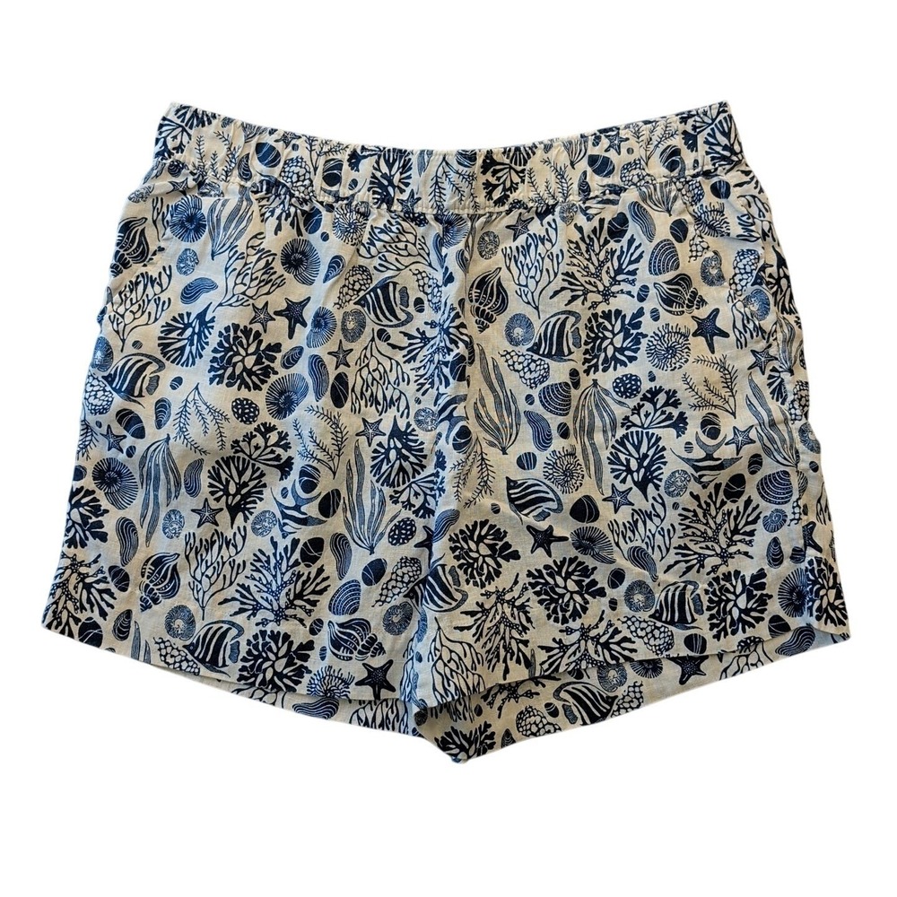 Sigrid Olsen 100% Linen Shorts XL Blue White Seashell Resortwear Beach Coastal
